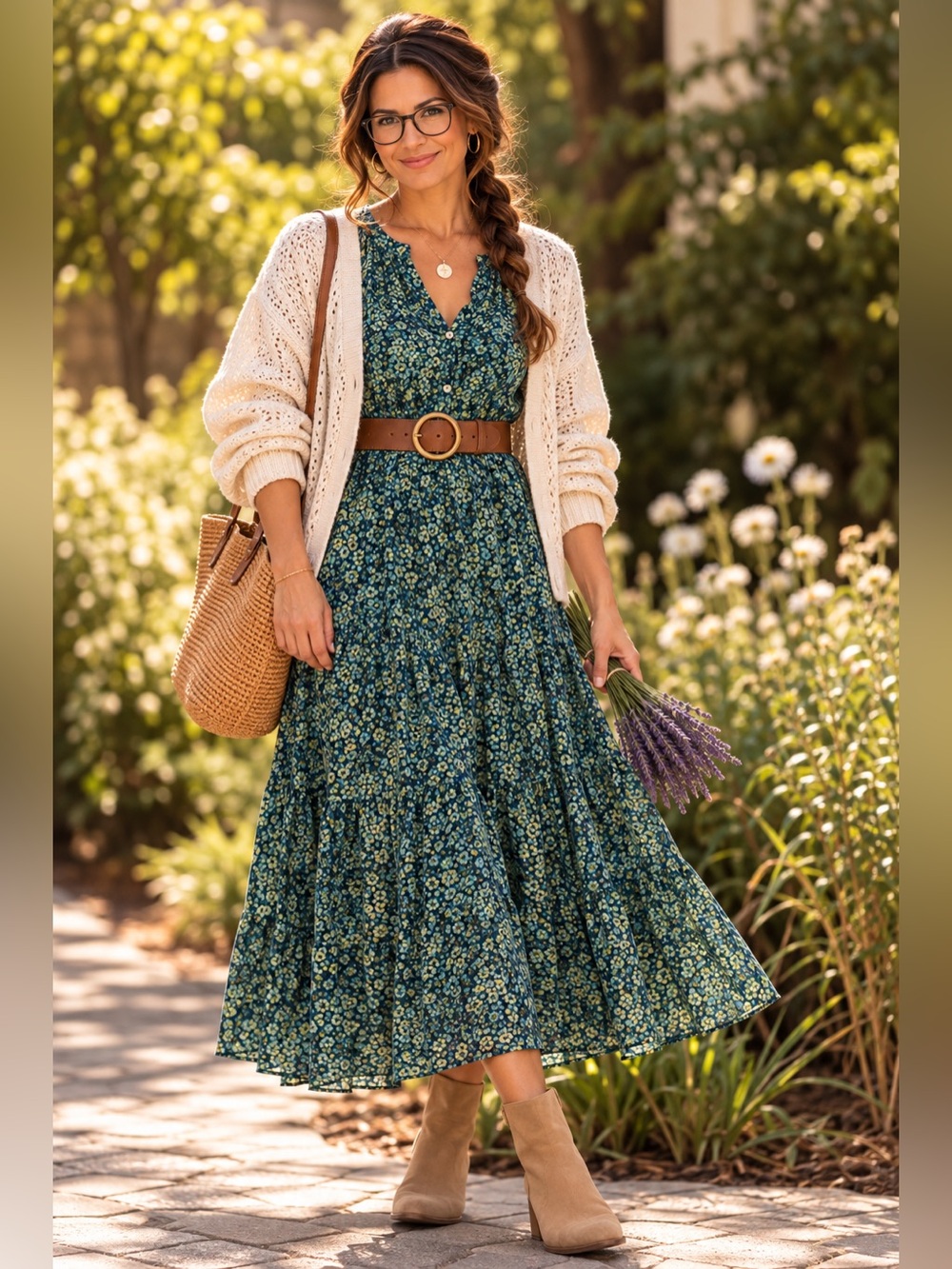 Steve Madden Blue & Teal Floral Boho Midi Dress | Size L